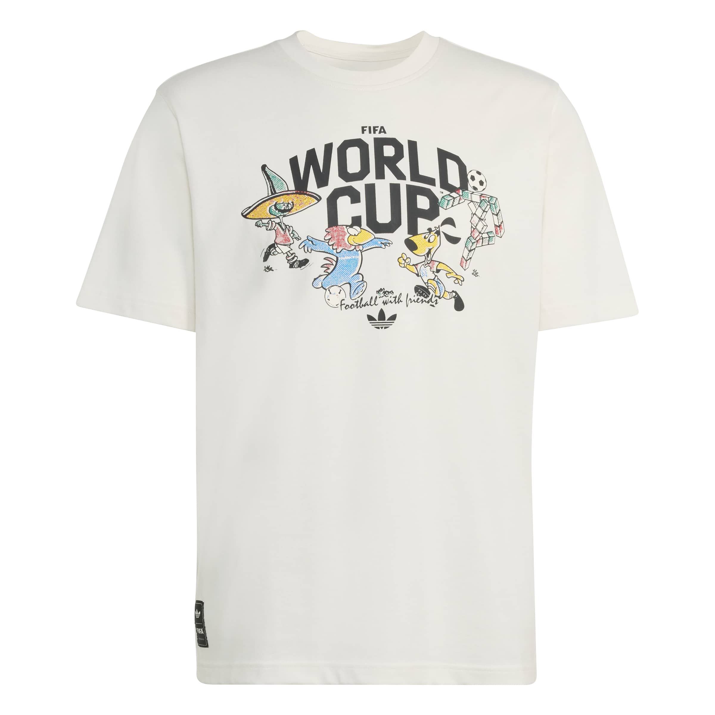 Camiseta masculina Adidas branca com estampa FIFA WORLD CUP vista em outro ângulo